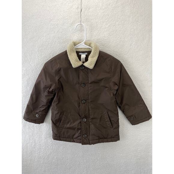 Janie and Jack Jacket Kids 4-5Y Brown Sherpa Button Front Fleece Outerwear - Picture 1 of 6